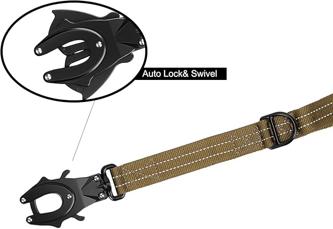 ICEFANG Short Dog Leash 25Inch Reflective Nylon Traffic Leash with Padded Handle,Heavy Duty Auto Lock Swivel Clip for Medium Large Dogs No Pull Training Walking (Brown, 25 Inch)