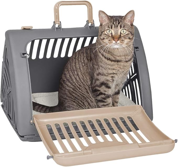 SportPet Designs Foldable Travel Cat Carrier - Front Door Plastic Collapsible Carrier Collection, Waterproof Bed
