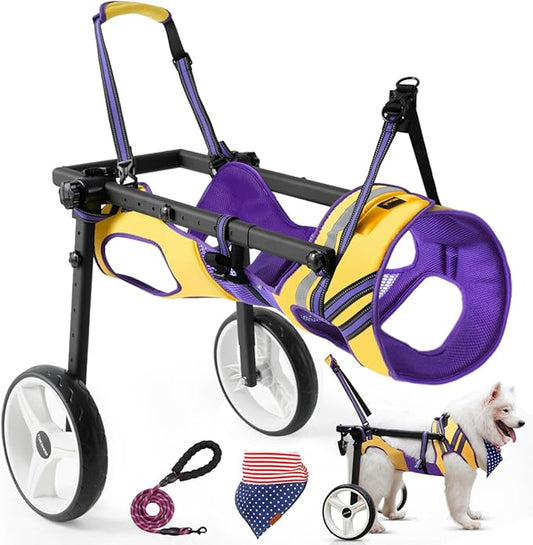 Dog Wheelchair for Back Legs Large Small, Newly Wheelchair for Dogs, Adjustable Dog Carts with Wheels for Disabled Hind Legs, with LED, Leash, Angle-Adjustable All-Terrain Wheels