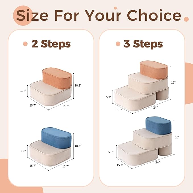 Dog Stairs for High Beds 16" H 3-Step Pet Steps Non-Slip Balanced with Washable Cover and Suitable Durable High Density Foam for Small Dogs Cats or Senior Dogs with Arthritis