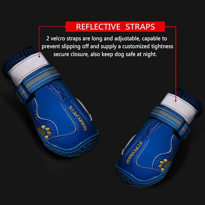 QUMY Dog Shoes for Large Dogs, Medium Dog Boots & Paw Protectors for Winter Snowy Day, Summer Hot Pavement, Waterproof in Rainy Weather, Outdoor Walking, Indoor Hardfloors Anti Slip Sole Blue 5