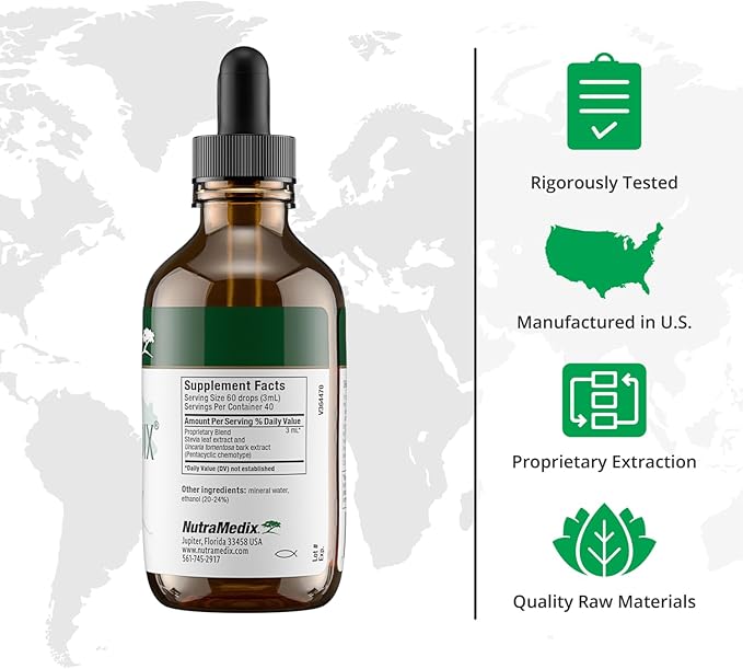 NutraMedix GlucoMedix - Bioavailable Cat's Claw & Stevia Liquid Drops - Metabolic Support to Help Maintain a Healthy Immune System - Daily Immune Support Tincture (4 Fl Oz)