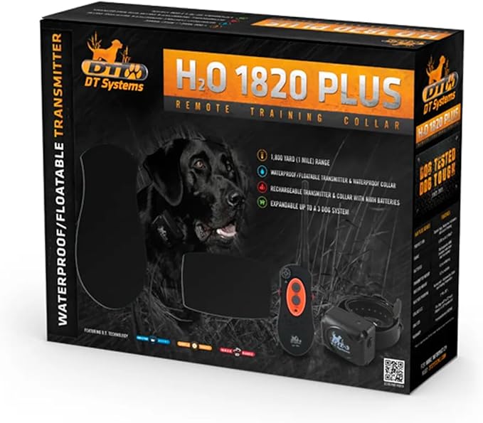 DT SYSTEMS H2O1820 Plus E-Collar, Waterproof Rechargeable Expandable Remote Dog Trainer, 16 Stimulation Levels, Vibration Assist, Black