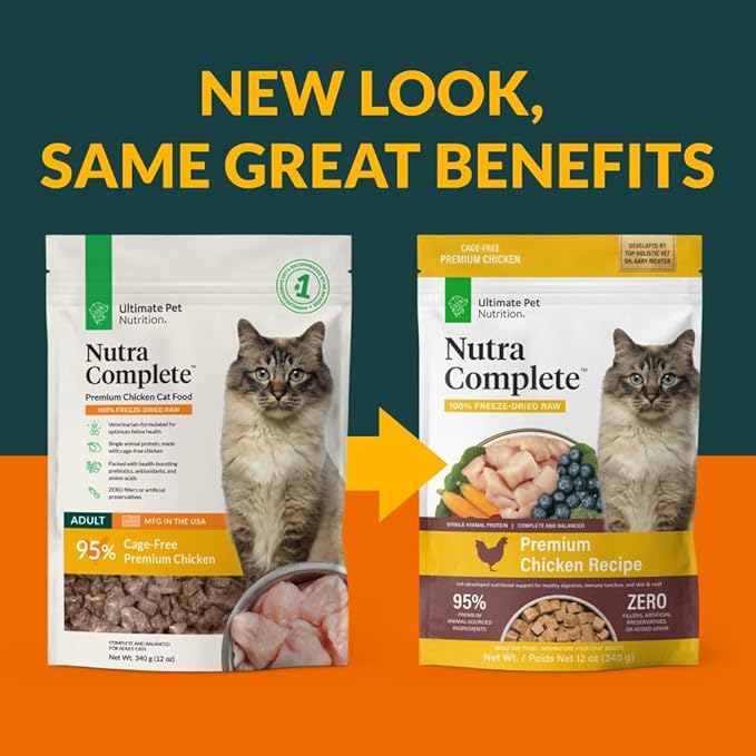 ULTIMATE PET NUTRITION Nutra Complete Premium Chicken Cat Food - Freeze Dried Chicken Feline Food (12 Oz)