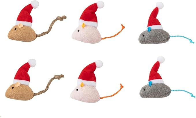 6 Packs Catnip Toys Interactive Toy Christmas Hat Costume Plush Mouse Shaped Cat Toys