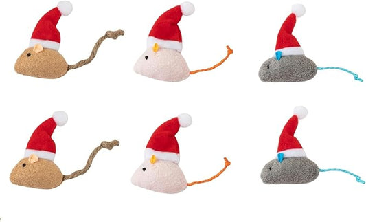 6 Packs Catnip Toys Interactive Toy Christmas Hat Costume Plush Mouse Shaped Cat Toys
