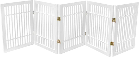 Pet Dog Gate Strong and Durable Freestanding Folding Acacia Hardwood Portable Wooden Fence Indoors or Outdoors by Urnporium (White Pet Gate, 5 Panel 24" Tall)