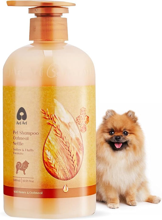Arf Arf Dog Shampoo Softening Formula, Soften & Fluffy Oatmeal 16oz—Plant-Based 4-in-1: Cleans, Conditions, detangles, moisturizes. Oatmeal & Honey Soothe Itchy Skin. Hypoallergenic. Made in Taiwan.