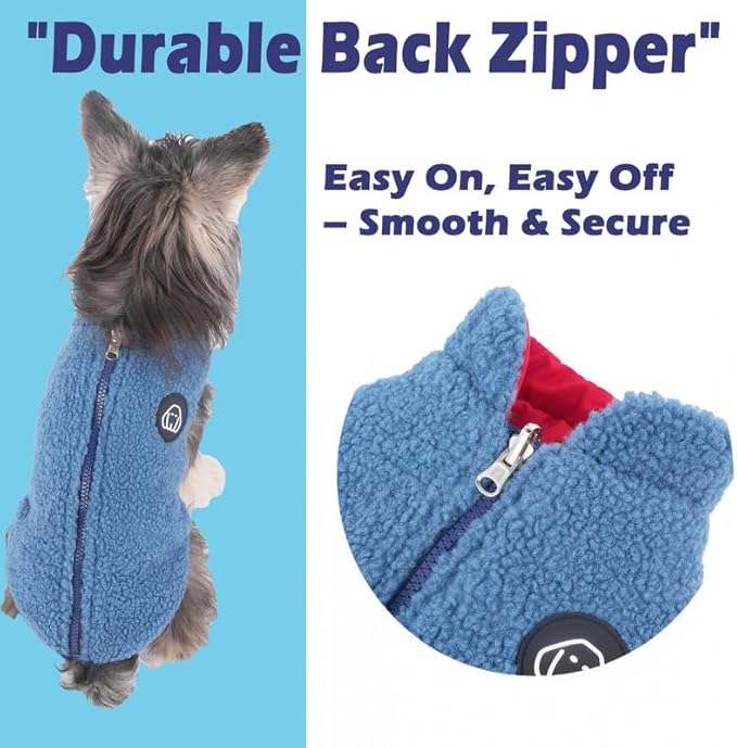 Dog Coat Reversible Winter Jacket for Small Dog Puppy Cozy Fleece Lining Size S