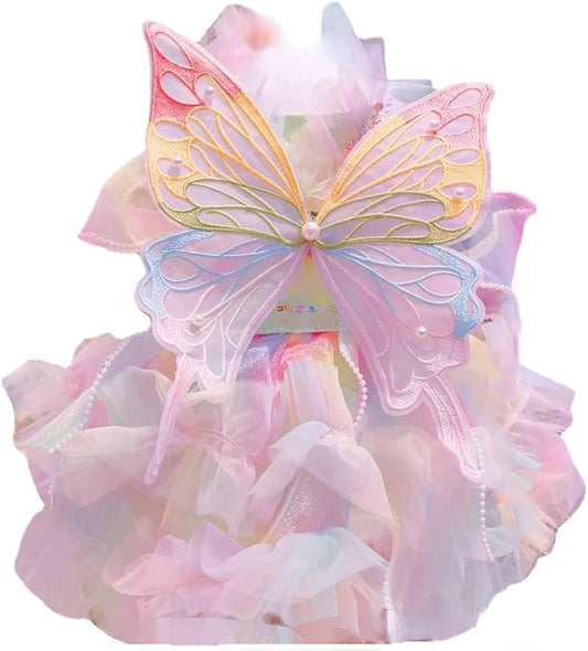Dog Princess Dresses for Small Dogs Lolita Clothes Butterfly Costume Pet Girl Cute Coat Outfits Summer Costumes Puppy Handmade Skirt Cat Spring (M,Rainbow Faery)