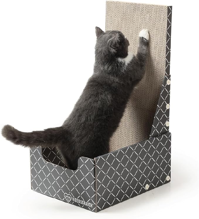 HIDE & SCRATCH 26" L Shaped Cat Scratcher Box - Durable Cat Scratcher for Indoor Cats with Reversible and Refillable Cardboard Scratching Pad