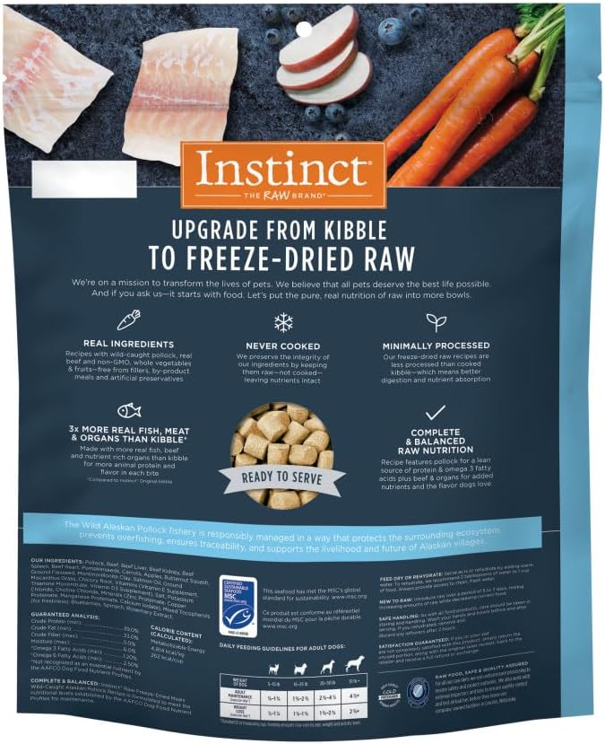 Instinct Freeze Dried Raw Meals, Natural Dry Dog Food, Grain Free - Wild Caught Pollock, 24 oz. Bag