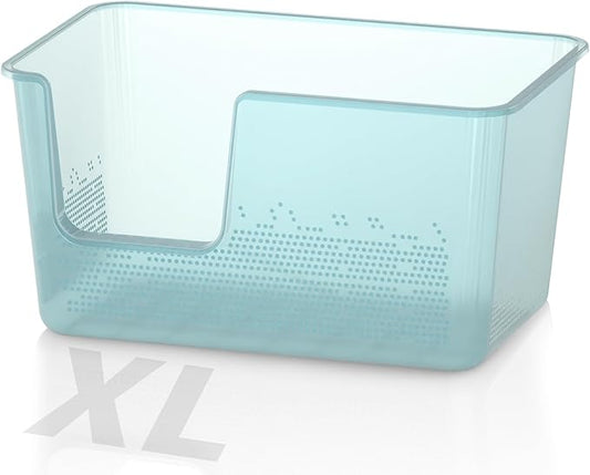 Extra Large Cat Litter Box with High Sided,24.8" Lx11.4 Wx13 H,Clear Jelly Color, Jumbo Litter Box for Big Cats,XL Cat Box for Multiple Cats,Kitty,Giant,Anti-Splashing,Easy to Clean (Blue)