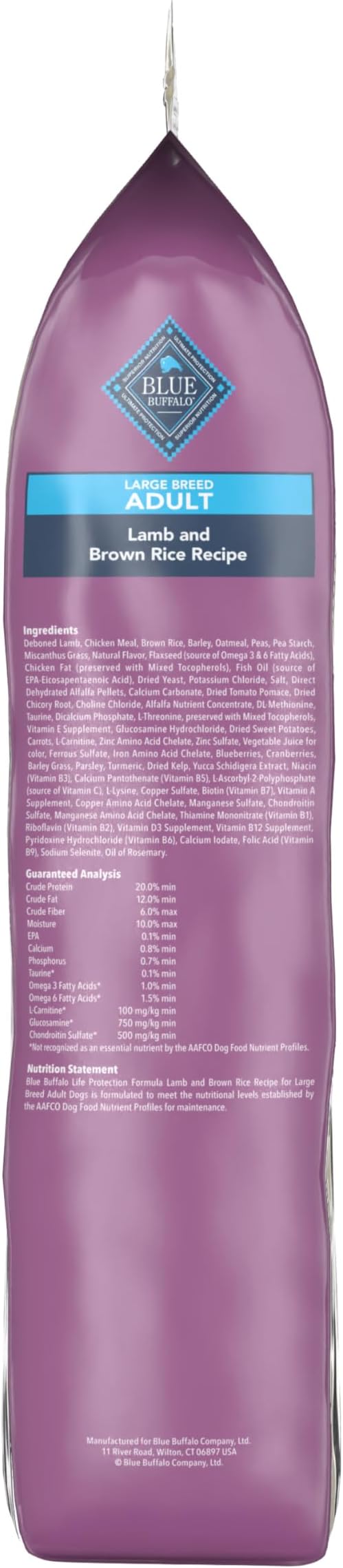 Blue Buffalo Life Protection Formula Large Breed Adult Dry Dog Food, Promotes Joint Health and Lean Muscles, Made with Natural Ingredients, Lamb & Brown Rice Recipe, 30-lb Bag