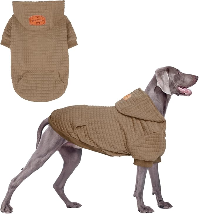 BEAUTYZOO Dog Sweaters for Large Dogs Girls Boys, Warm Winter Dog Hoodie Sweatshirt with Pocket & Leash Hole,Soft Waffle-Like Laminated Cotton Pet Clothes for Big Breeds Indoor Outdoor Cold Weather