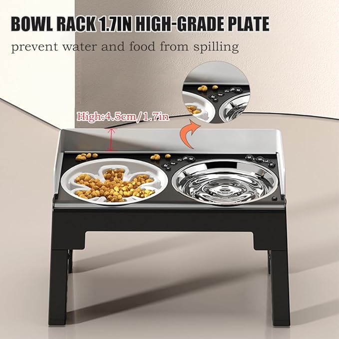 Marchul Elevated Dog Bowls for Medium Large Dogs, 6 Height Adjustable Dog Bowl Stand 3.1''/ 8.7''/ 9.4''/ 10.2''/ 11''/11.8'', with 1 Slow 1*Feeder Dogs Bowl & 1 * 40oz Stainless Steel