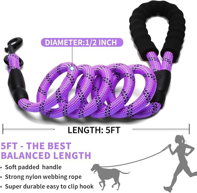 COOYOO Dog Leash 6 FT Heavy Duty - Comfortable Padded Handle - 1/2 inch Reflective Dog Leash for Medium Large Dogs with Poo Bag Dispenser