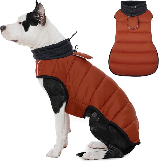 IDOMIK Waterproof Dog Winter Coat, Reflective Warm Dog Puffer Jacket with Harness Hole, Adjustable Lightweight Snow Jacket with Turtleneck, Pet Cold Weather Coats for Medium Dogs,Caramel,M