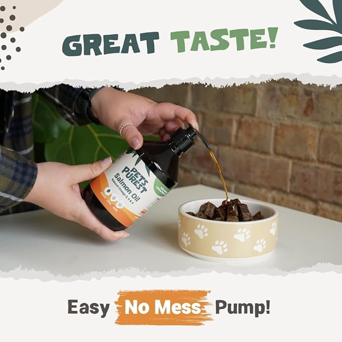 Salmon Oil for Dogs, Cats, Horses, Ferrets & Pets - 32 Fl Oz 100% Pure Premium Food Grade - Natural Omega 3, 6 & 9 Supplement - Promotes Coat, Skin, Joint and Brain Health