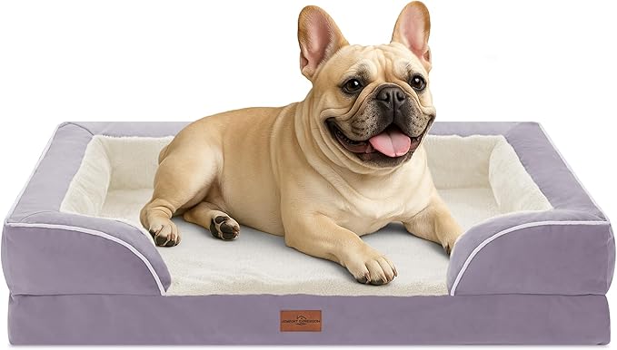 Comfort Expression Orthopedic Dog Bed for Medium Dogs 28x19 Inch, Waterproof Supportive Egg Crate Foam Medium Pet Bed with Removable Bolsters, Dog Couch with Washable Cover & Non-Slip Bottom, Purple