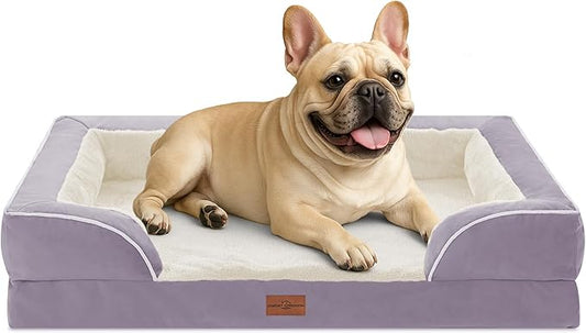 Comfort Expression Orthopedic Dog Bed for Medium Dogs 28x19 Inch, Waterproof Supportive Egg Crate Foam Medium Pet Bed with Removable Bolsters, Dog Couch with Washable Cover & Non-Slip Bottom, Purple