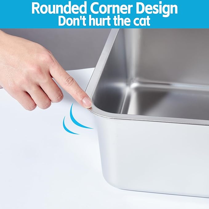 Stainless Steel Litter Box, 4IN Deep Cat Litter for Small Cats, Metal Litter Box Low Sided, No Smell, Non Stick, Easy Clean, Odor Proof, Indoor Outdoor