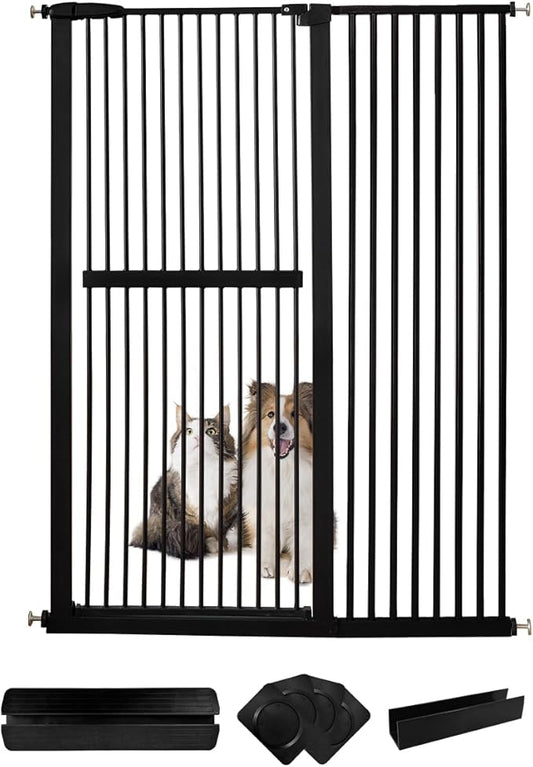 Lumizone Extra Tall Cat Gate 61.02" High Pressure Mounted Extra Wide 46.65"-50.78" (17Sizes) 1.37" Gap No Drilling Auto-Close Tall Pet Gate for Dogs (Black, 46.65"-50.78"/118.5-128.5cm)