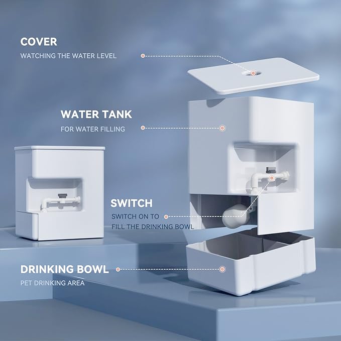 ICELEAF Automatic Pet Water Dispenser 8L Non-Gravity Waterer Algae-Free Avoid Dirty Water Backflow for Dogs and Cats Easy Top Fill Water Feeder Dog Cat Pets Water Bowls 2.11Gallon, White