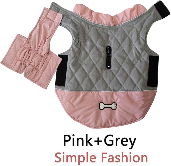 Reversible Dog Coats for Small Dogs Waterproof Warm Dog Jacket for Cold Winter,Pink and Grey M