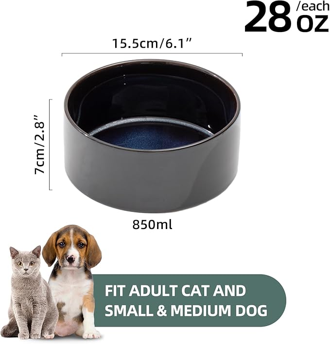Ceramic 6.1inch Dog Bowls for Small and Medium Breed Dog Dish Pet Food and Water Bowl (Set of 2 Bowls - Starry Sky, 28oz)