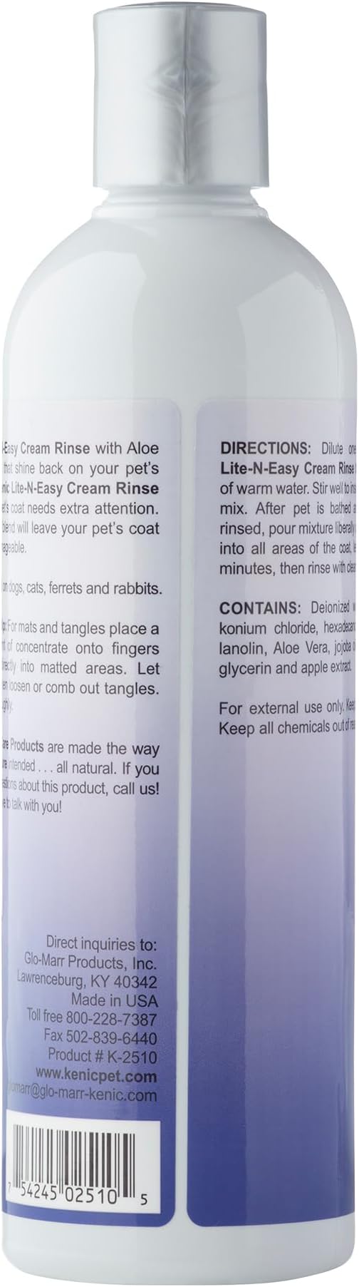 Kenic Lite-N-Easy Pet Cream Rinse Conditioner for Dogs, Cats, Rabbits & Ferrets, Detangle and Shine Formula, Made in USA