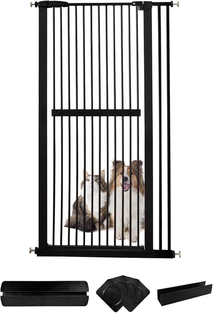 Lumizone Extra Tall Cat Gate 61.02" High Pressure Mounted Extra Wide 34.06"-38.38" (17Sizes) 1.37" Gap No Drilling Auto-Close Tall Pet Gate for Dogs (Black, 34.06"-38.38"/86.5-97cm)