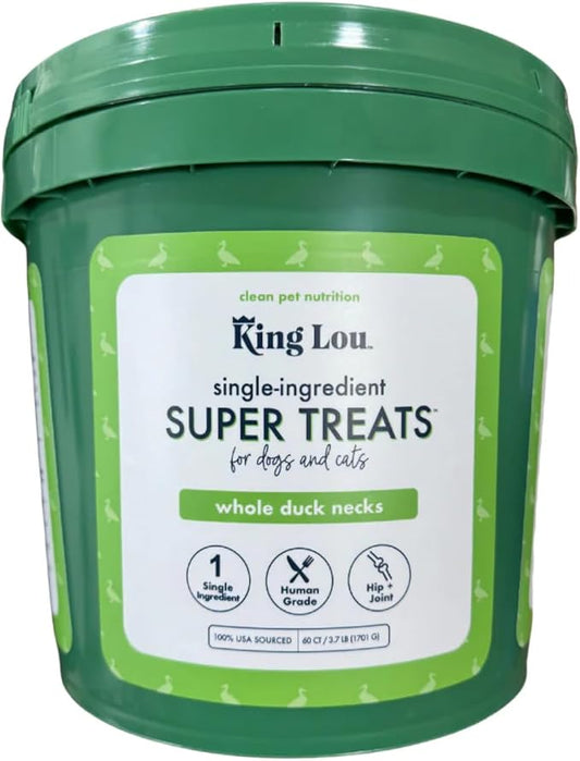 King Lou Duck Treats – Whole Dehydrated Duck Necks for Dogs and Cats – Single Ingredient Crunchy Chews – Protein-Rich Collagen Snacks – 60 Count