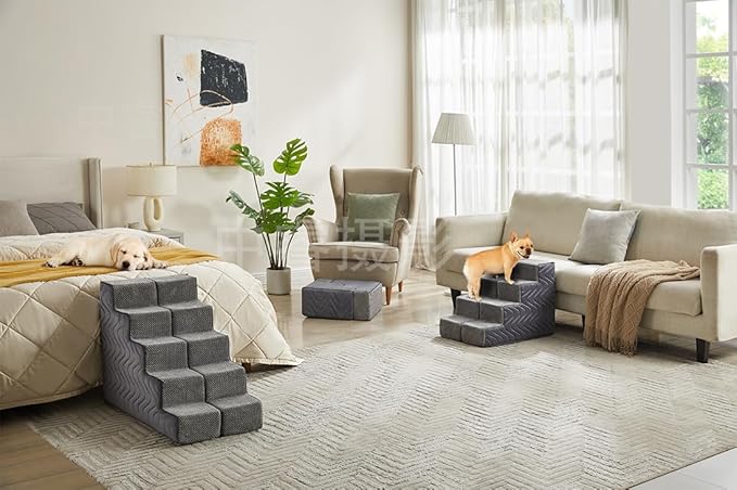 Dog Stairs for Bed, Dog Steps for High Bed, Pet Steps for Small Dogs and Cats, Non-Slip Balanced Pet Ramp Indoor (Grey, 22.5" H x 16" W x 30" L, 5)