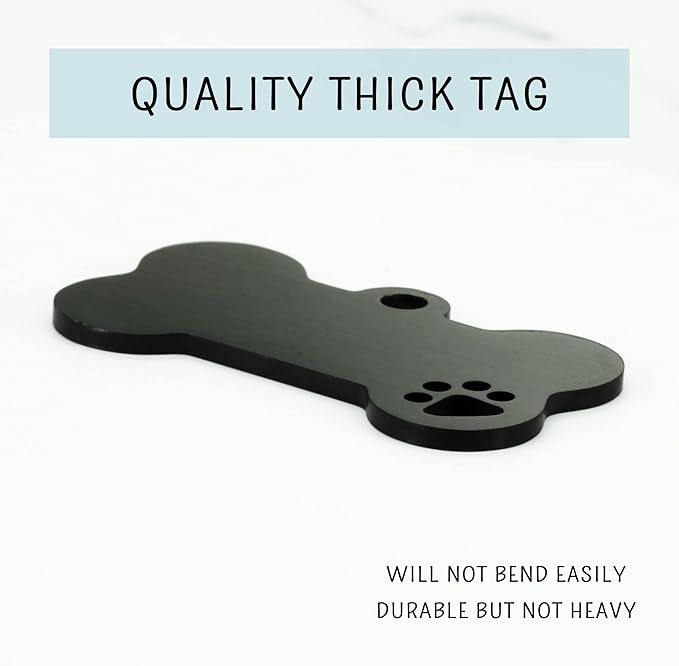 Ultra Joys Dog Tags Personalized for Pets - Hollow Paw Custom Pet ID Tag - Engraved Dog Tag for Small, Large Dogs - Small Bone in Black