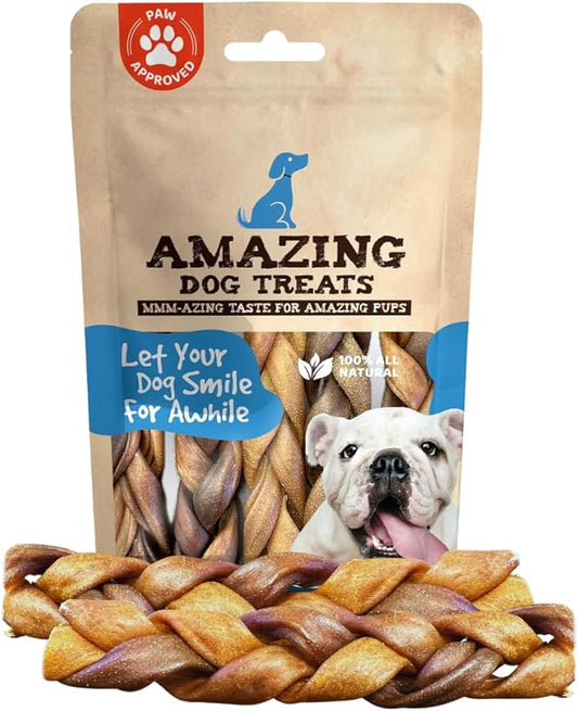 Amazing Dog Treats - 6 Inch Braided Collagen Sticks for Dogs - (10 Count) - Collagen Bully Sticks for Dogs
