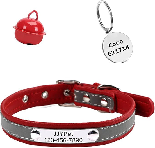 Personalized Reflective Cat Collars with Name Tag and Plated,Engraved Custom Cat Collar with Name and Phone,Kitten Collar with Safety Buckle Adjustable for Cats and Kitten(Red)
