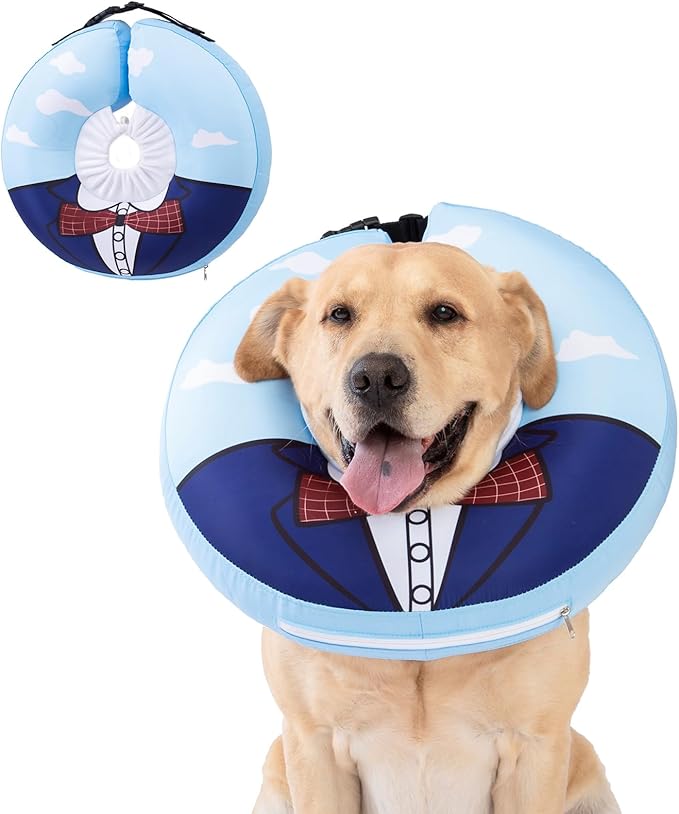 Inflatable Dog Cone Collar,Waterproof Soft Dog Donut Cone for Large Medium Small Dogs Cats, Recovery Pet E-Collar Alternatives After Surgery (Suit Blue, Large)