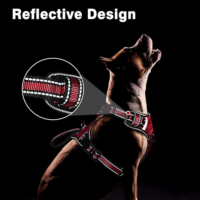 WINSEE Service Dog Vest No Pull Dog Harness with 7 Dog Patches, Reflective Pet Harness with Durable Soft Padded Handle for Training Small, Medium, Large, and Extra-Large Dogs