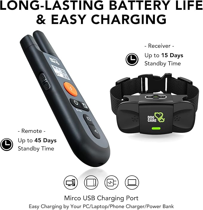DOG CARE Dog Training Collar with Remote - Dog Shock Collar for All Dogs with 1800FT Remote, Rechargeable Dog Bark Collar with Beep/Vibration/Shock Modes, Security Lock, Rainproof