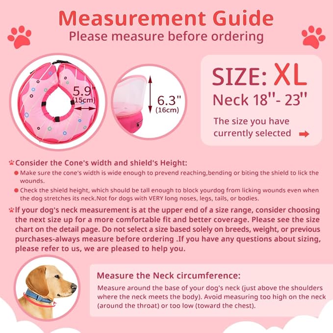 Soft Dog Cone Collar, Inflatable Donut Cones Alternative After Surgery for Large/Medium/Small Dogs to Stop Licking, Elizabethan Neck Ecollars of Shame with Anti-Lick Shield, XL Comfy Pillow Recovery