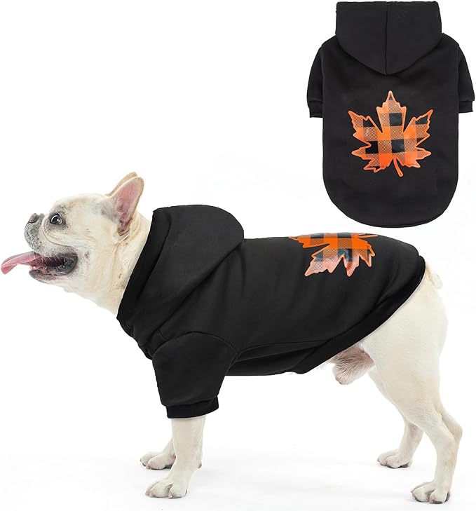 SCENEREAL Thanksgiving Dog Hoodie with Leash Hole Male Female - Warm & Soft Fleece Pet Sweater Clothes Sweatshirt with Leaf Pattern, Cold Weather Coat for Small Medium Large Dogs Puppies, M