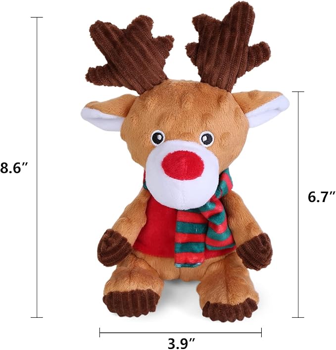 Blnboimrun Christmas Reindeer Plush Dog Toy with Squeaker, Holiday Chew Toys for Puppy Teething, Interactive Stuffed Animal with Crinkle Paper for Small Medium Dogs, Best Gift for Pets