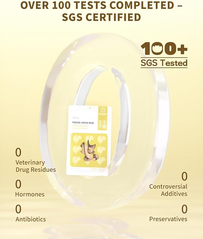 Freeze-Dried Chicken Neck Treat for Small Dog & Cat, Natural Single Ingredient Cats Dogs Dry Food, Healthy Whole Cut Pet Raw Treats for Dental Care (3.5 oz)