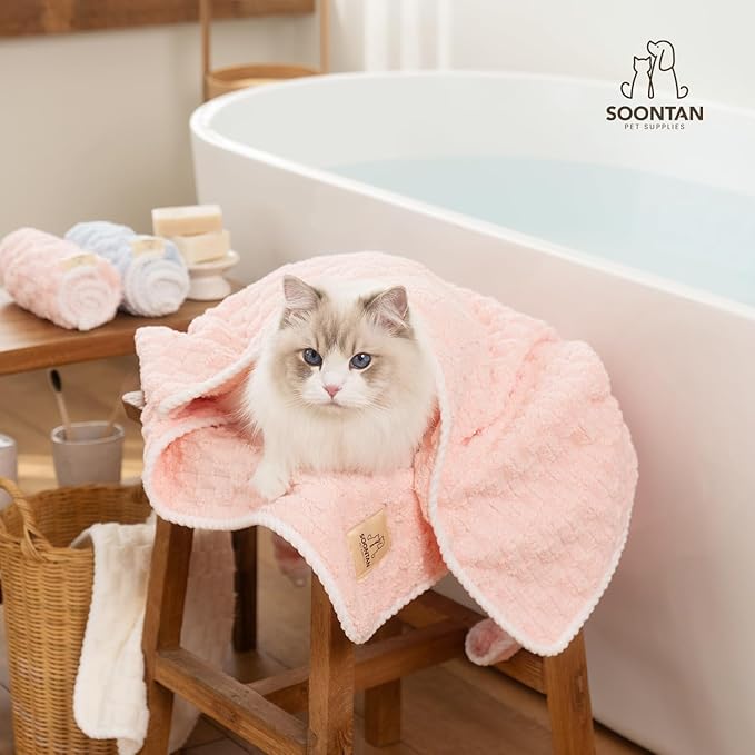 Microfiber Dog Towel Set for Drying Dogs – Absorbent, Quick-Dry, and Soft Towels for Bathing and Grooming Dogs and Cats, Including 2 Different Sized – Cloud Pet Towels (Pink)