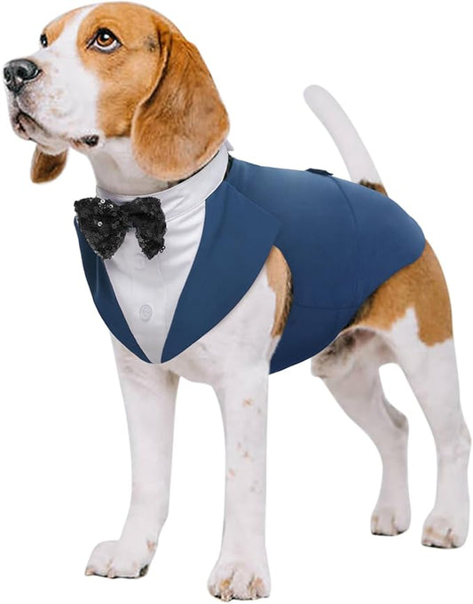 Kuoser Dog Tuxedo Dog Suit and Bandana Set, Dogs Tuxedo Wedding Party Suit, Doggy Prince Bow Tie Shirt Formal Pet Wedding Attire for Large Medium and Small Dogs Golden Retriever Samo Bulldogs