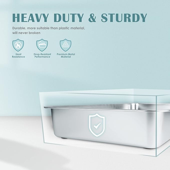 IKITCHEN Stainless Steel Cat Litter Box, Large Metal Litter Box for Cats, Never Absorbs Odors,Stain Free, Rustproof, Non Stick Smooth Surface, Anti-Slip Rubber Bottom, 23.5" L x 15.5" W x 4" H