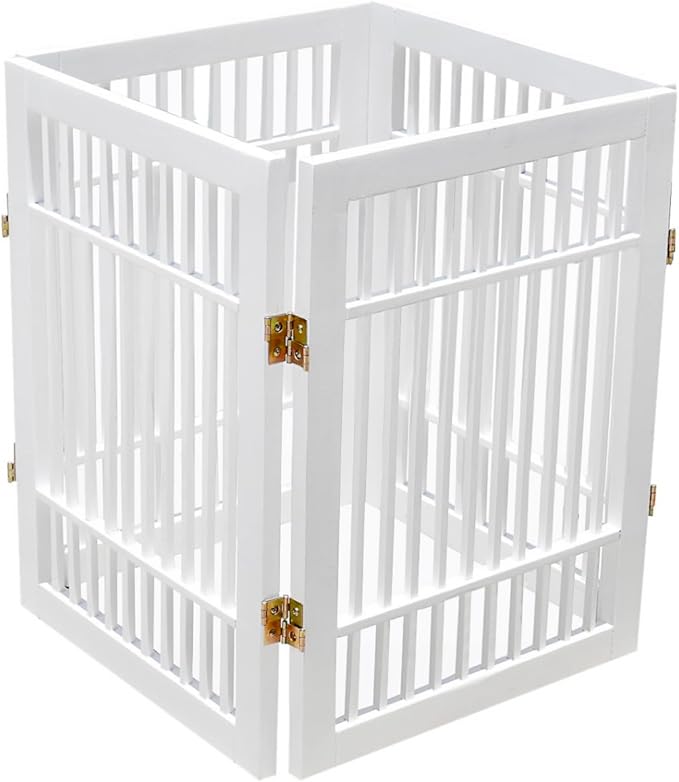 Pet Dog Gate Strong and Durable Freestanding Folding Acacia Hardwood Portable Wooden Fence Indoors or Outdoors by Urnporium (White Pet Gate, 4 Panel 24" Tall)