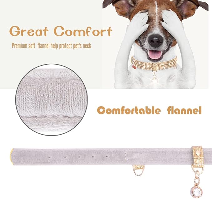 PetsHome Cat Collar, Dog Collar, [Bling Rhinestones] Premium PU Leather with Pendant Adjustable Collars for Small to Medium Dog Medium Gold