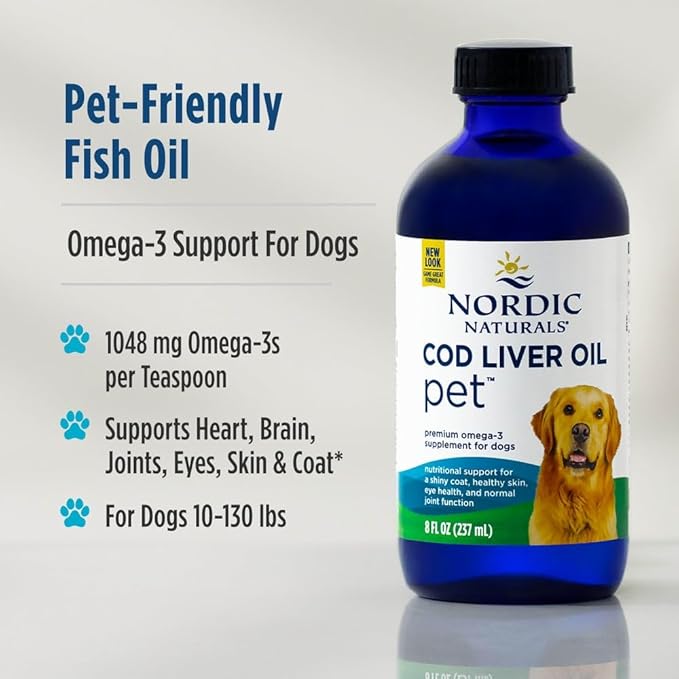 Nordic Naturals Pet Cod Liver Oil, Unflavored - 8 oz - 1048 mg Omega-3 Per Teaspoon - Fish Oil for Dogs with EPA & DHA - Promotes Skin, Coat, & Immune Health